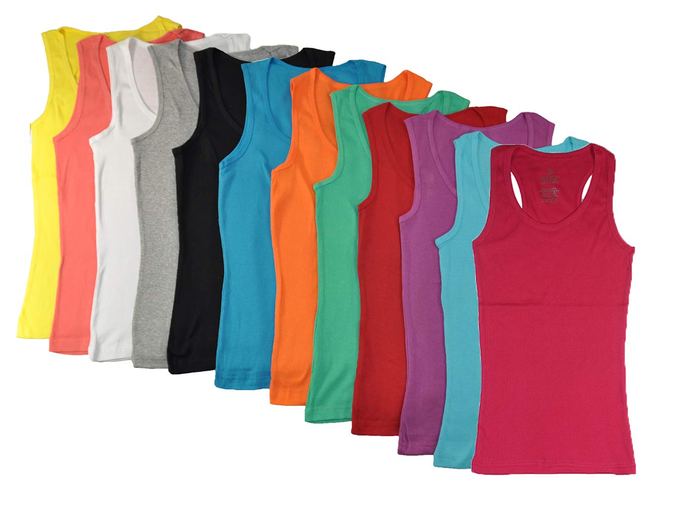 Studio 312 Pieces Pack Women's Ribbed 100% Cotton Tank Tops-Assorted Color