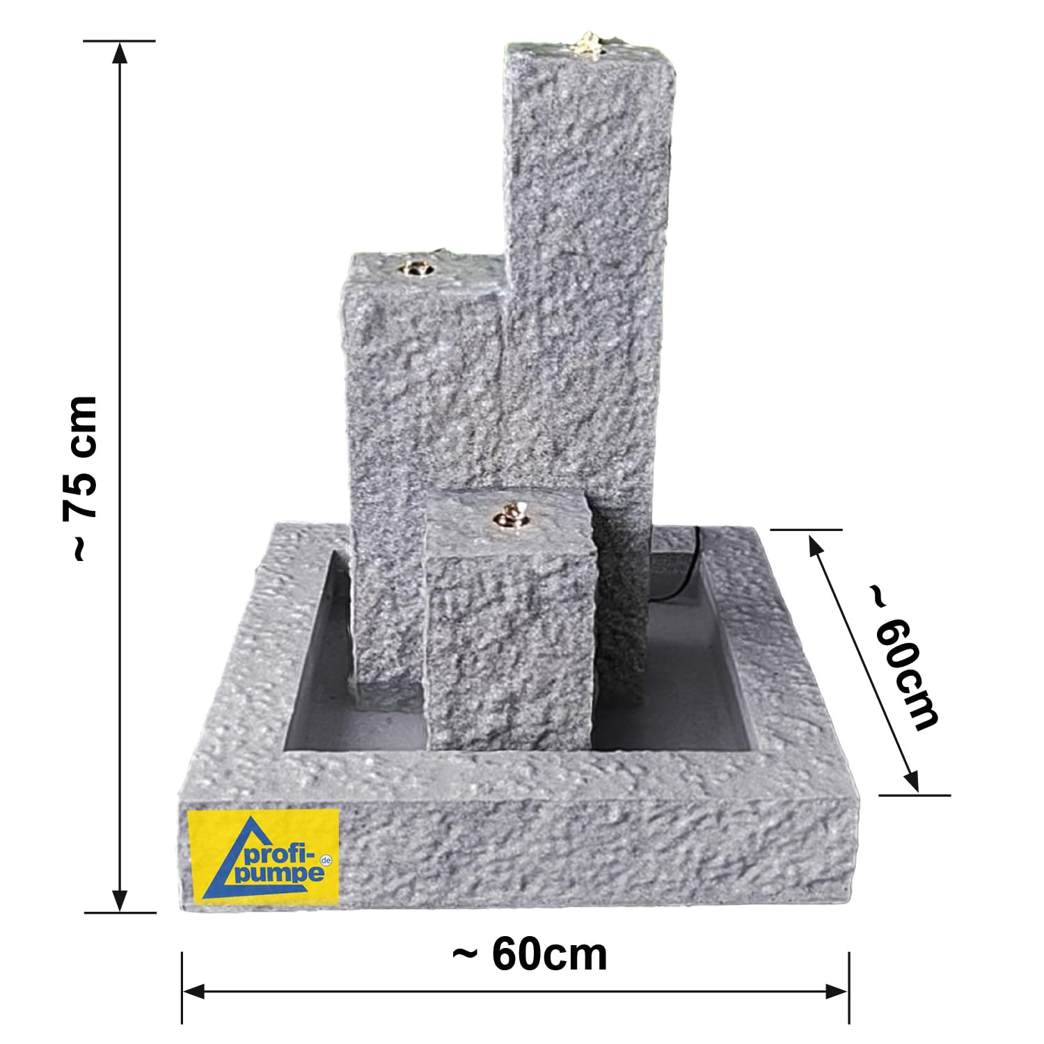 Gartenbrunnen Brunnen Zierbrunnen Zimmerbrunnen Springbrunnen Brunnen mit LED-Licht TRIO-BASALT-230V Wasserfall Wasserspiel für Garten, Terasse, Balkon