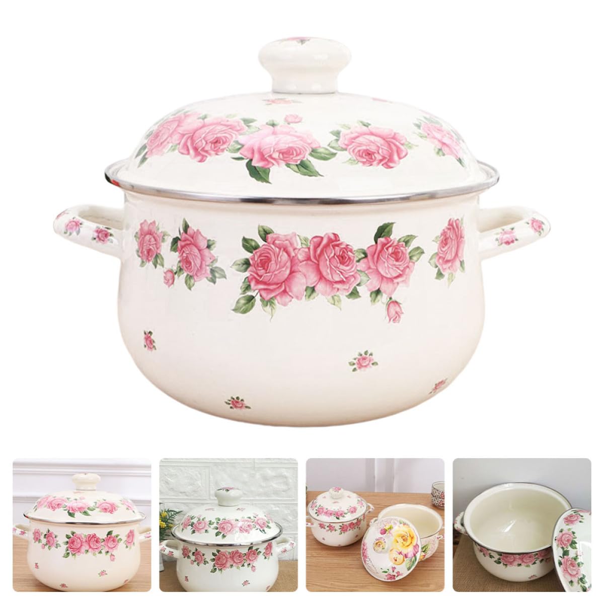 DOITOOL Olla de Esmalte Desconocido para Sopa Tapa, 2,3l, Menaje de Cocina Hogar Diseño Fácil de Limpiar y Asas Prácticas