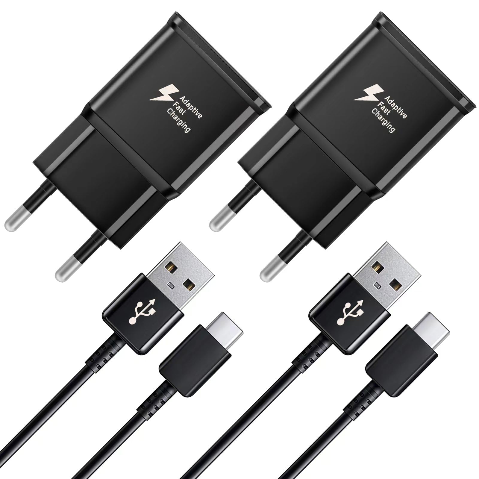 Caricabatterie USB 2-Pack, Caricatore Ricarica Rapida con 1,5m Cavo USB C Compatibile con Samsung Galaxy S8 S9 S10 S10e S20 S21 S22 S23 Plus A54 A53 A34 A14 A13 M33 M14 M13 5G, e altri Smartphone