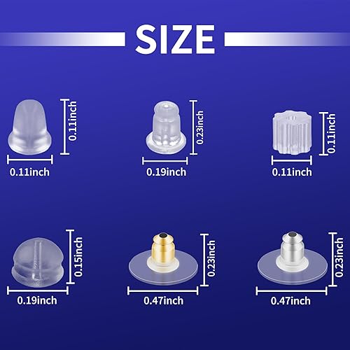 Miniatura 3 de 620 piezas de aretes de goma para tachuelas, parte trasera de silicona hipoalergénica de plástico transparente para aretes, tapones de embrague de