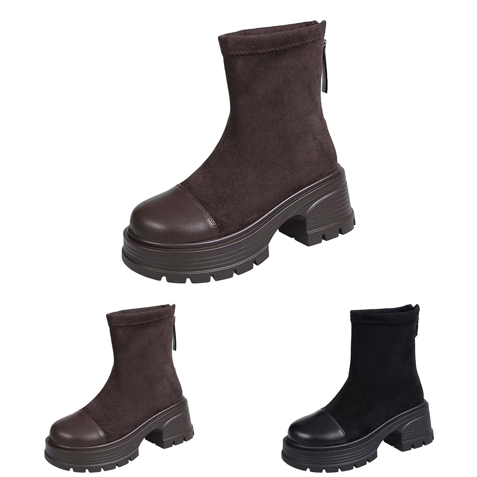 Stivaletti da equitazione da donna con calda imbottitura, impermeabili, in pelle scamosciata, con plateau e plateau, eleganti stivaletti Chelsea con chiusura a strappo, con punta tonda, colore marrone