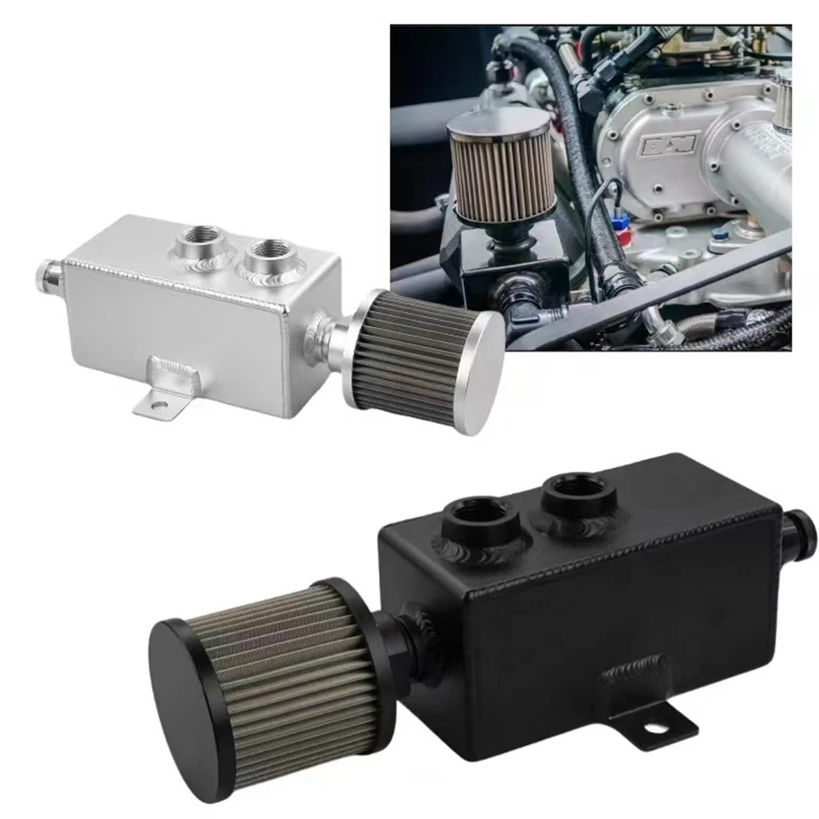 Engine Ventilation Kits Tanque colector de aceite universal de 1 l con deflector, filtro de aire, respiradero y varilla medidora de aceite para el sistema de ventilación del motor.