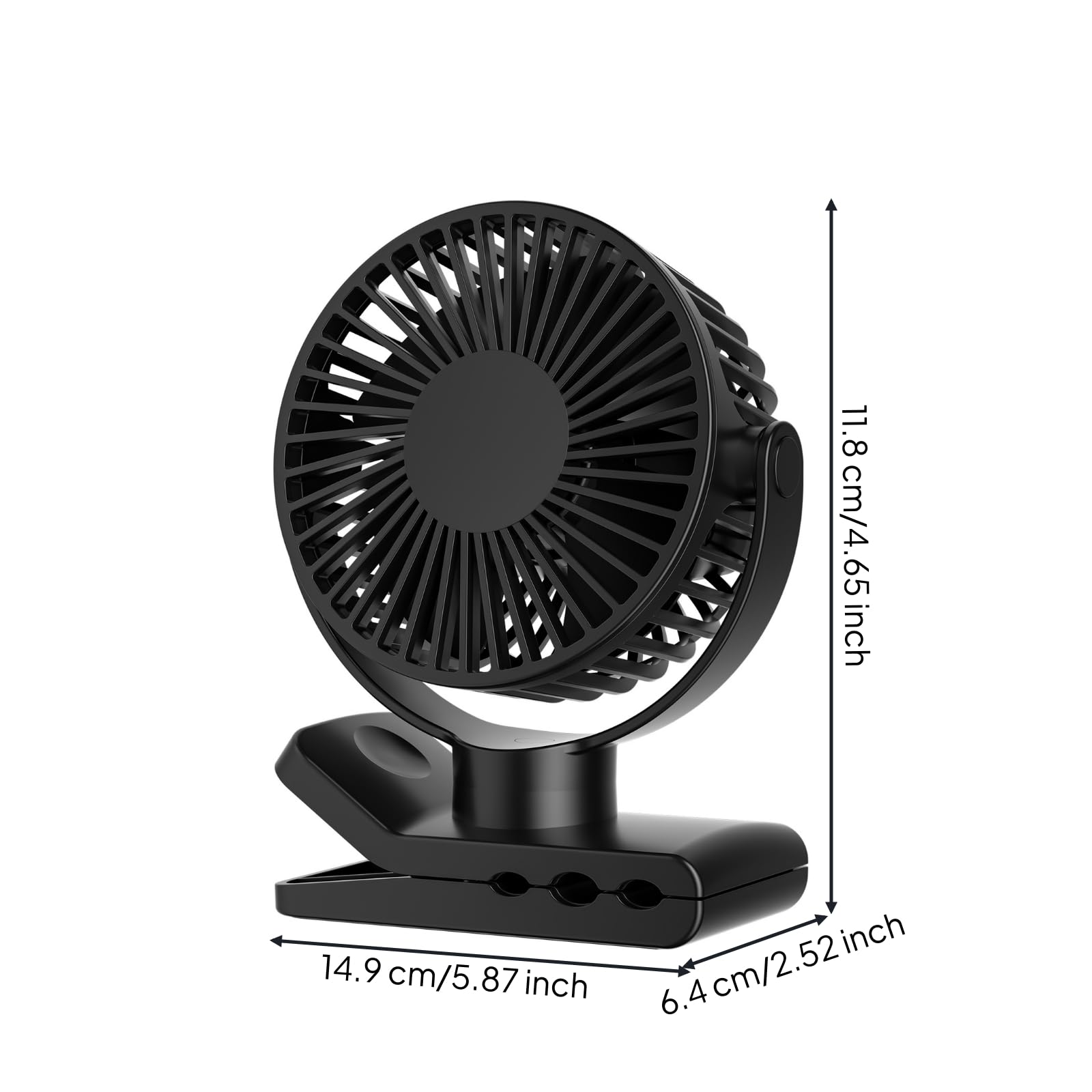 Ventilador Portátil con Base Sujeción Resistente con Brazo Modular Segmentado para Ventilación Focalizada en Escritorio Silla y Ejercicio, Negro
