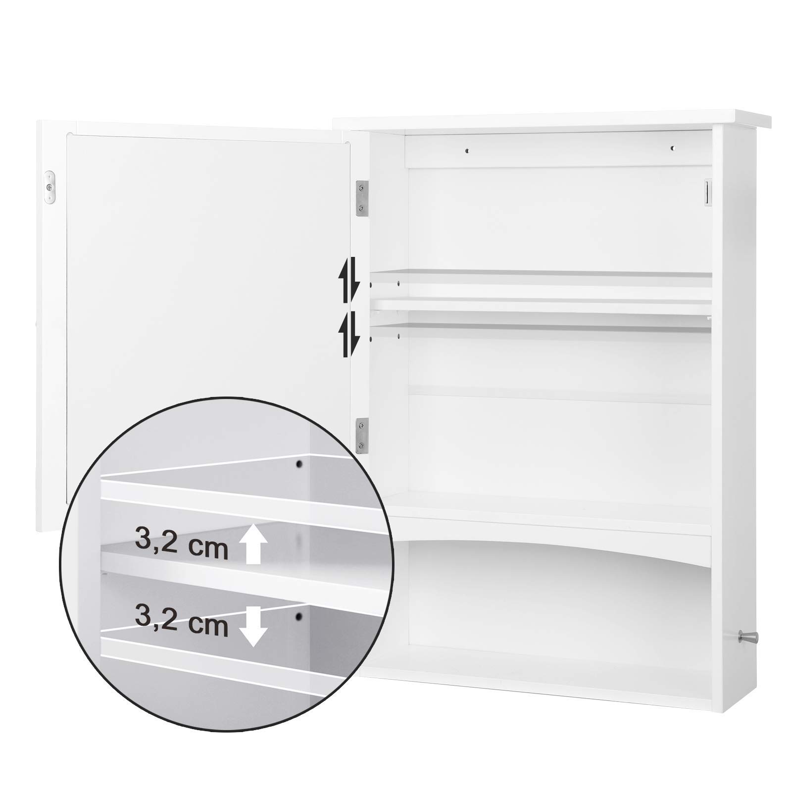 VASAGLE Mirror Wall Storage with Open Compartment and