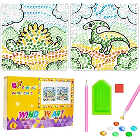 2 PCS Gem Suncatcher Craft Kits for Kids Gem Diamond Art Painting Crafts for Kids Age 6 7 8 9 10 11 12 Birthday Gifts for Girls Window Art for Kids Birthday Party Gifts Window Decor Cover