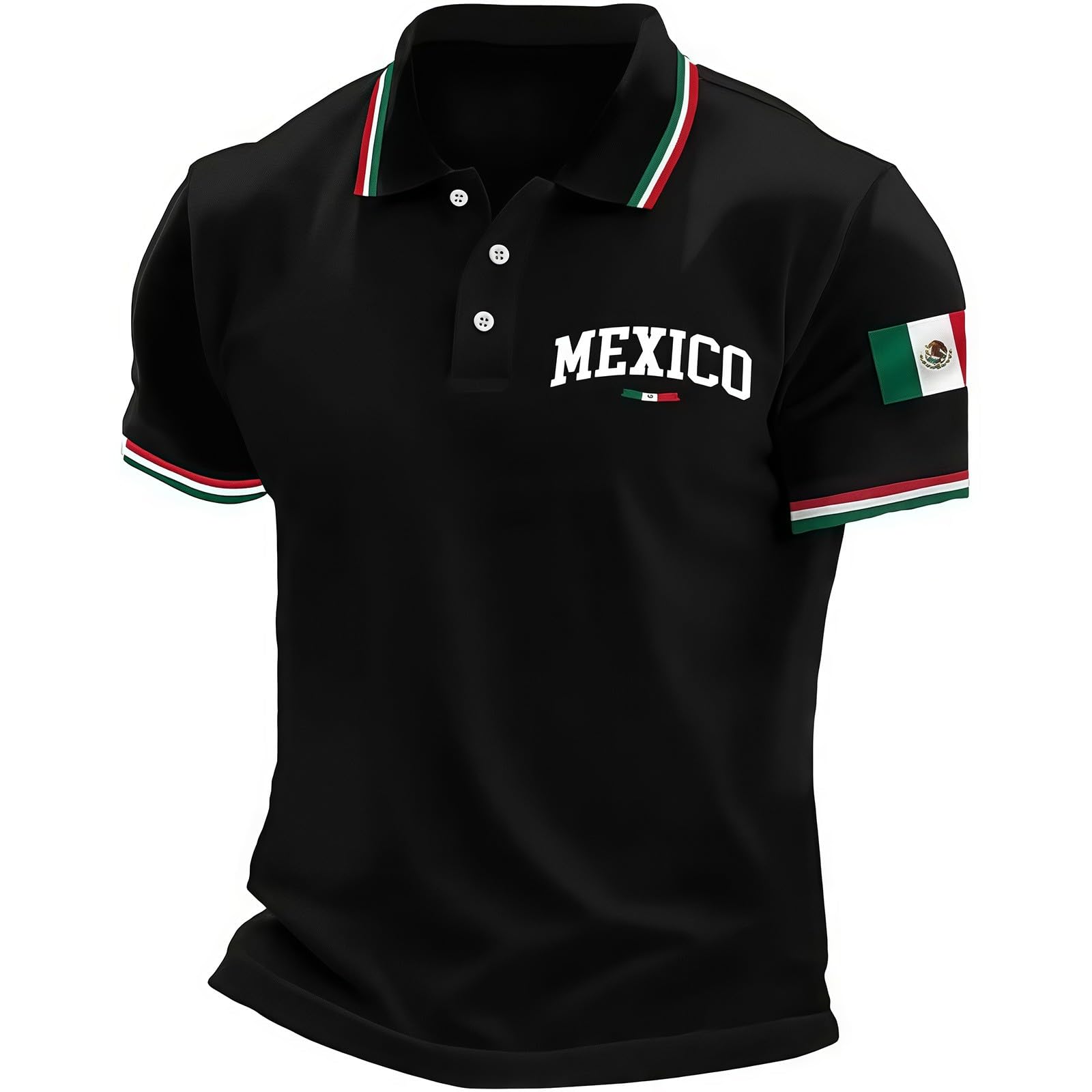 Camisa Polo para Hombre Mexican Polo Shirt Mexico Flag Shirt for Men Large Black