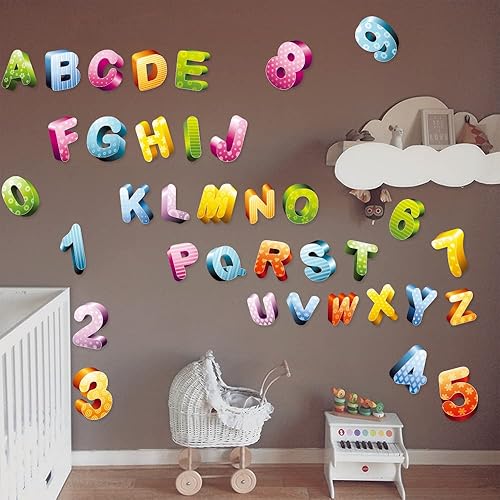 Miniatura 6 de Calcomanías de pared del alfabeto, calcomanías ABC, decoración de pared de aprendizaje para habitación de niños, guardería, aula, sala de juegos,