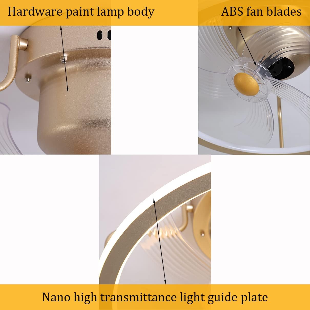 YUEGOO Ceiling Fans with Lamps,50Cm Ceiling Fan with Lighting, Led Dimmable Ceiling Fan Lights 360° Shaking Head Mute Fan Ceiling Lamp for Living Room Bedroom Dining Room/White