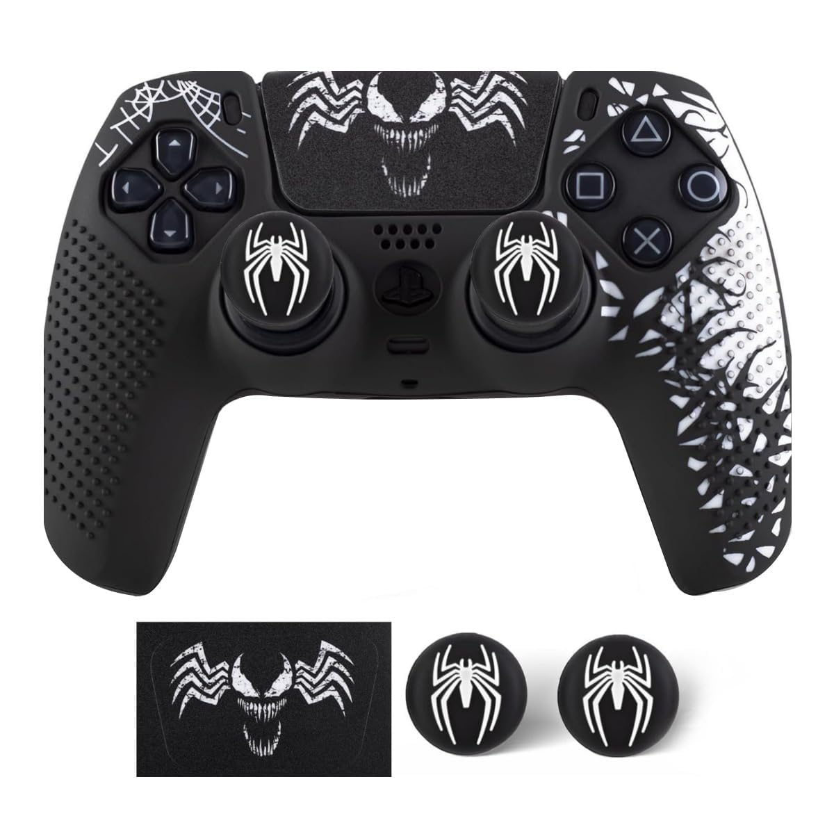 Anti-Slip Cover Compatible with PS5 Controller, Silicone Skin & Grip Cover with Thumb Grips, Touchpad Sticker - Protective Case/Non-Slip PS 5 Controller Accessories Kit (Venom Edition)-image-17