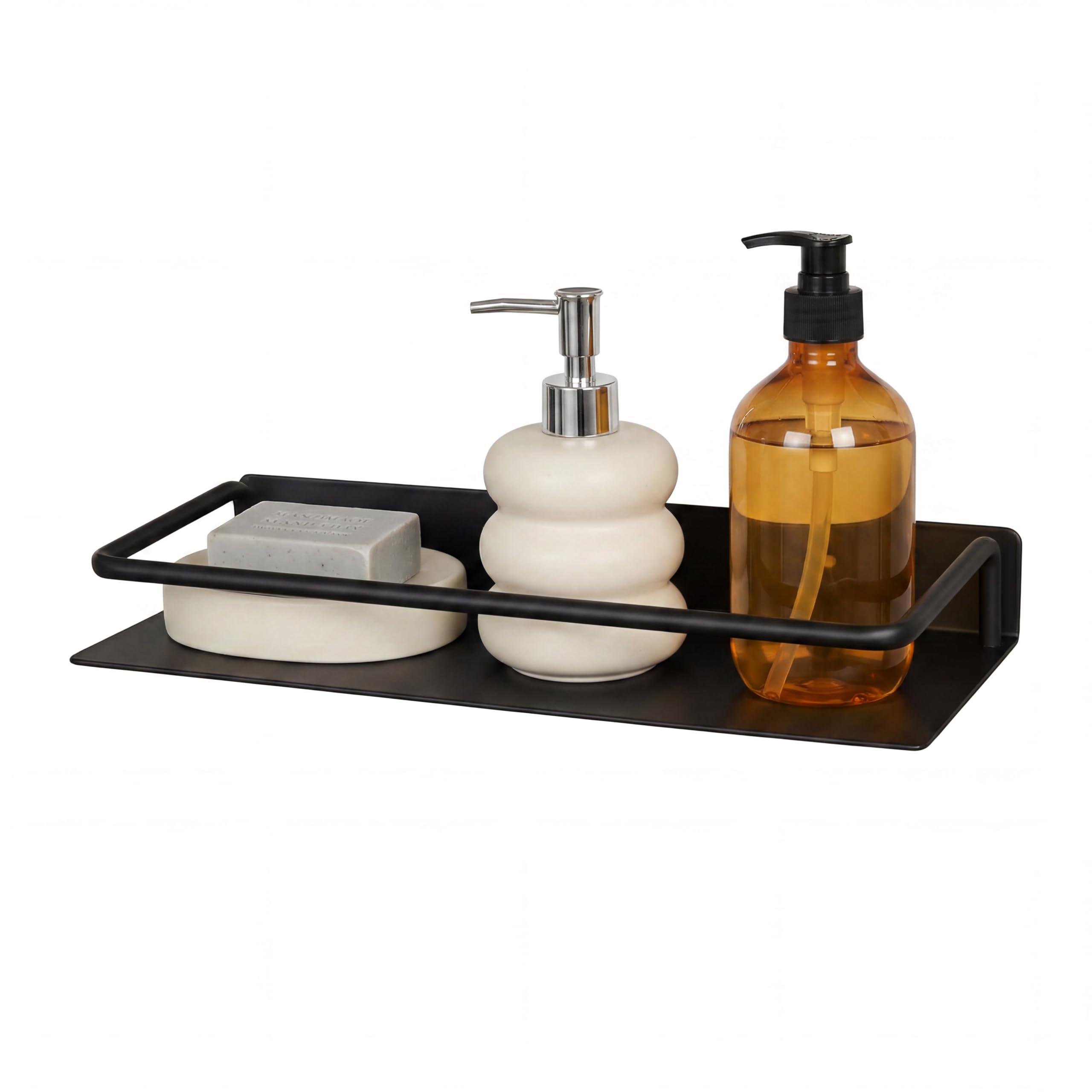 JOOM 3-Sided Rail Floating Shelf 30cm Black, Wall Mounted Metal Display