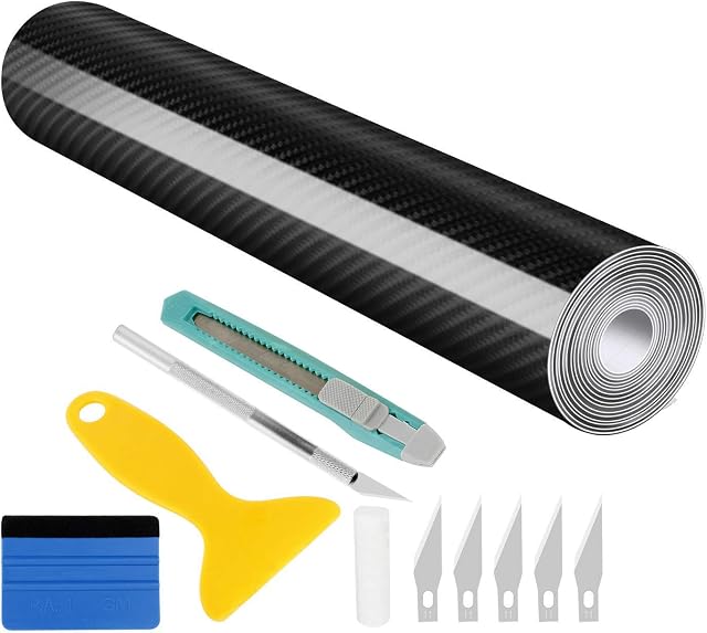 Wilktop 6D Carbon Foil, High Gloss 6D Car Foil Carbon Vinyl Car Foil Car Wrapping Foil 0.16mm Car Foil Black (30 x 300cm)