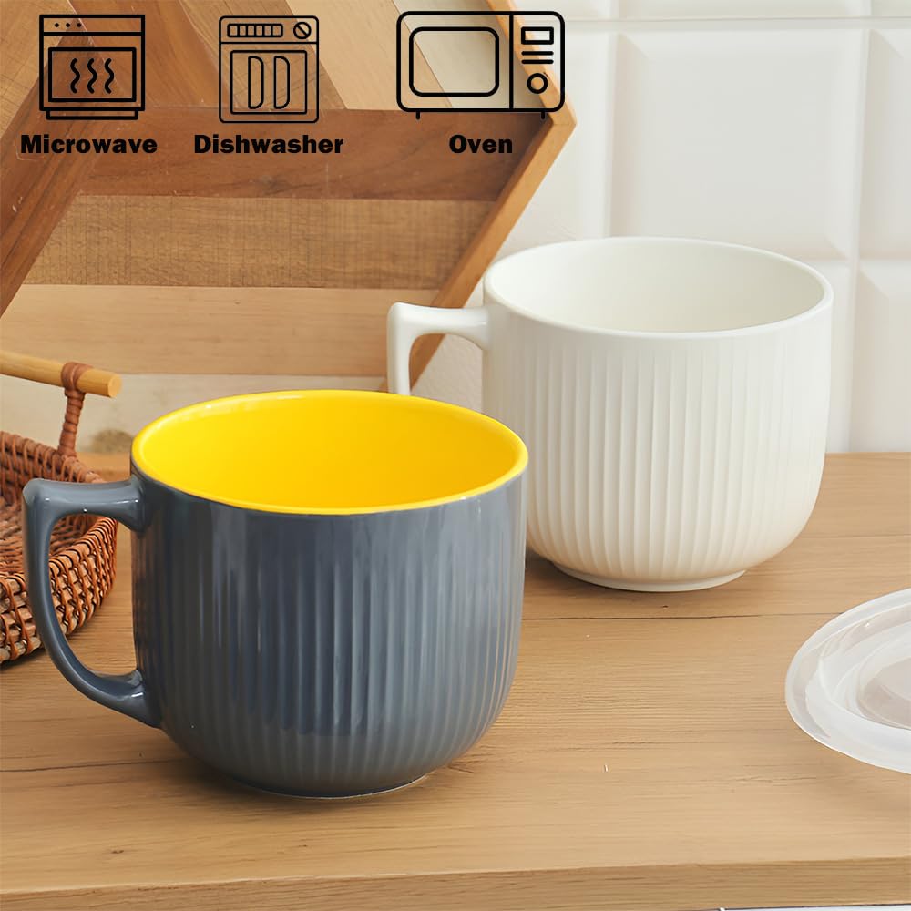Accmuzzy Soup Mug 900mL with Handle & Lid, Ceramic Large Soup Bowl, Microwave Safe Porridge Bowl for Ramen Noodle, Oatmeal - Image 4