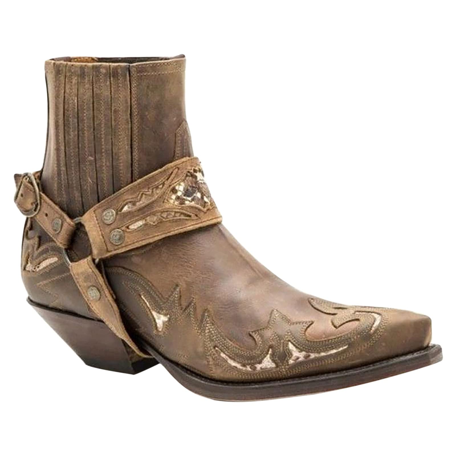 Men Platform Shoes 70s Men Shoes Hasp Casual Mid Heel Fashion Buckle Leather Short Knight Boots Plat