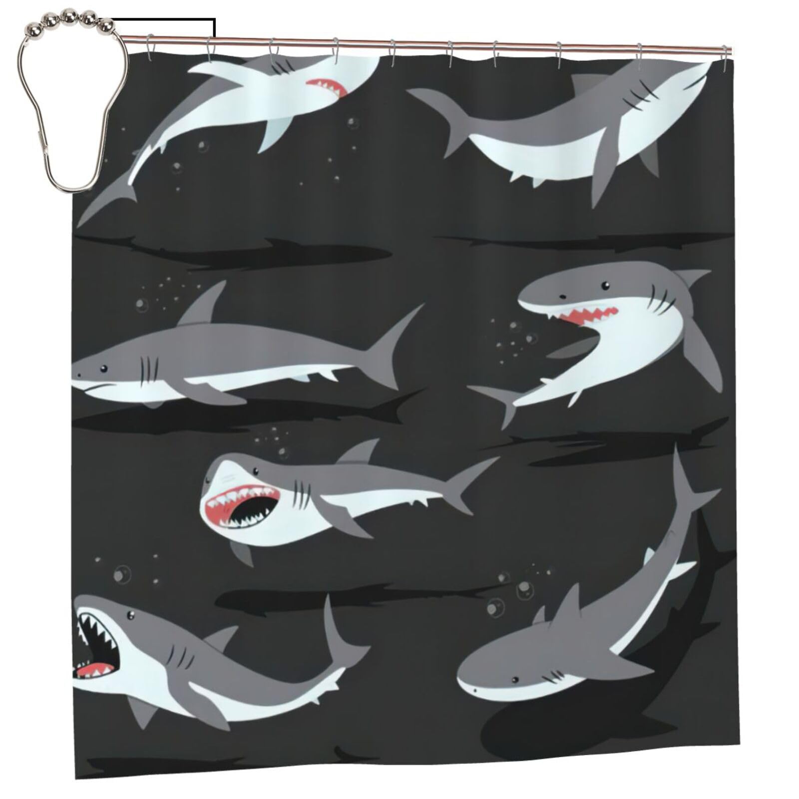 Rideau de douche requin haut de gamme en polyester anti-rouille