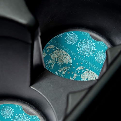 Miniatura 3 de Estampado de elefante azul | Juego de 2 posavasos de coche para bebidas | Accesorios perfectos para automóvil con posavasos absorbentes. El