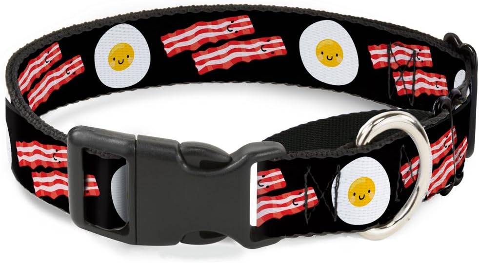 Buckle-Down Bacon & Eggs Black Martingale Dog Collar, 1.5" Wide-Fits 16-23" Neck-Medium