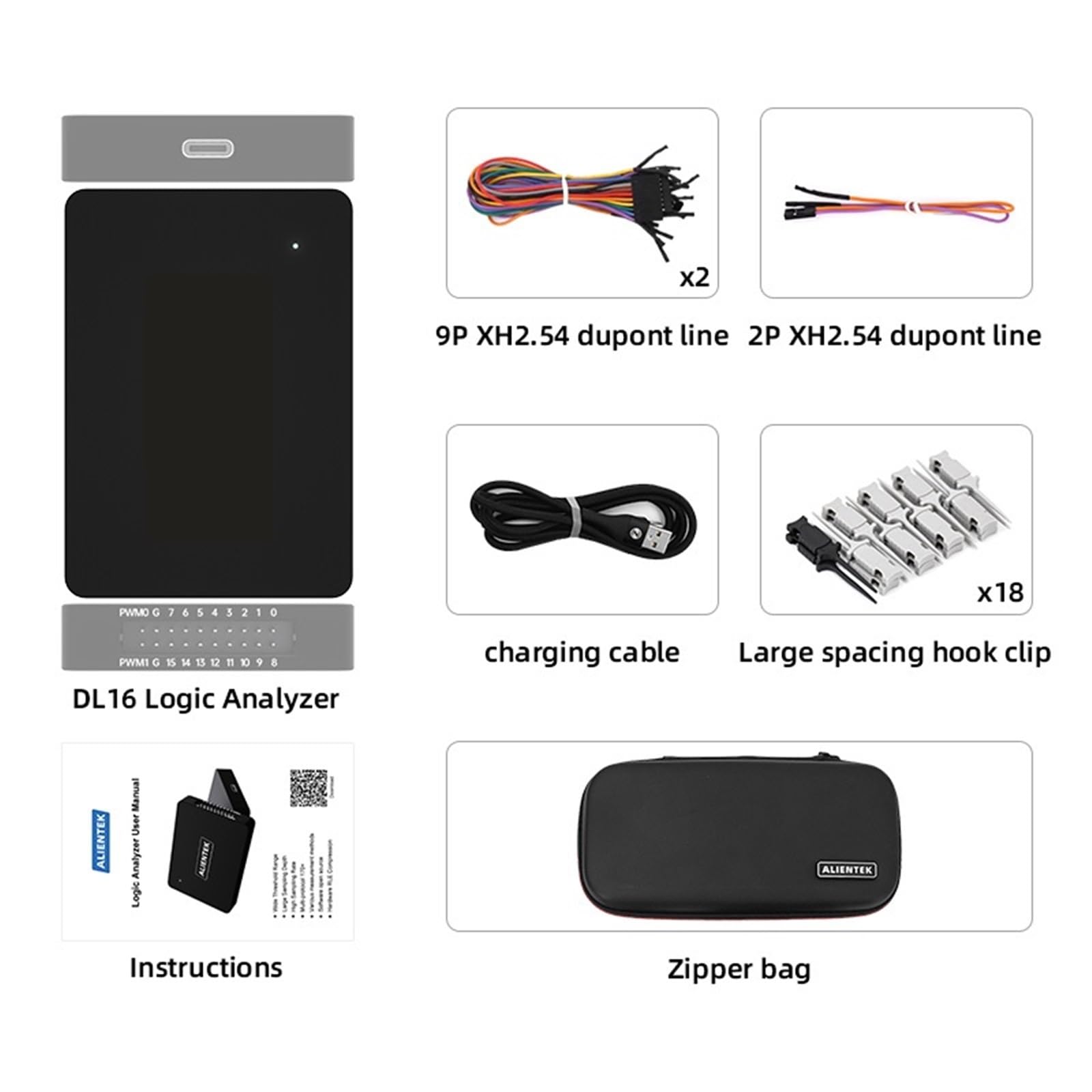 1pc Logic Analyzer DL16 250MHz Max Sample Rate 16Channels Logic Analyzer Tools Debug Protocol Decoding Software(DL16 Set 3)