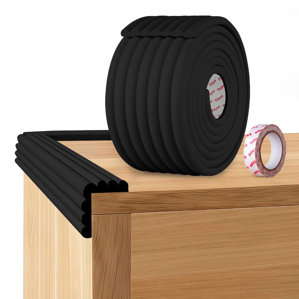 NUTKIT Kantenschutz Baby, 200CM x 8CM Eckenschutz Kantenschutz, Selbstklebend Schaumstoff Eckenschutz für Kinder, W-förmiger Extra Dick Tischkantenschutz StoßSchutz für Tisch＆Möbel Kanten(Schwarz)