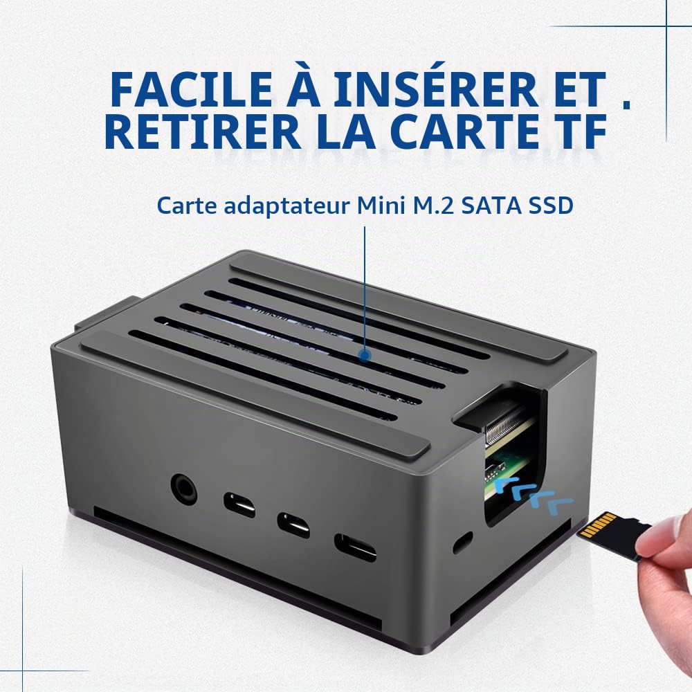 GeeekPi Boîtier NAS Raspberry Pi 4 en aluminium ventilateur PWM et adaptateur SSD M.2 SATA boîtier passive avec ventilateur silencieux 3510 pour Pi 4