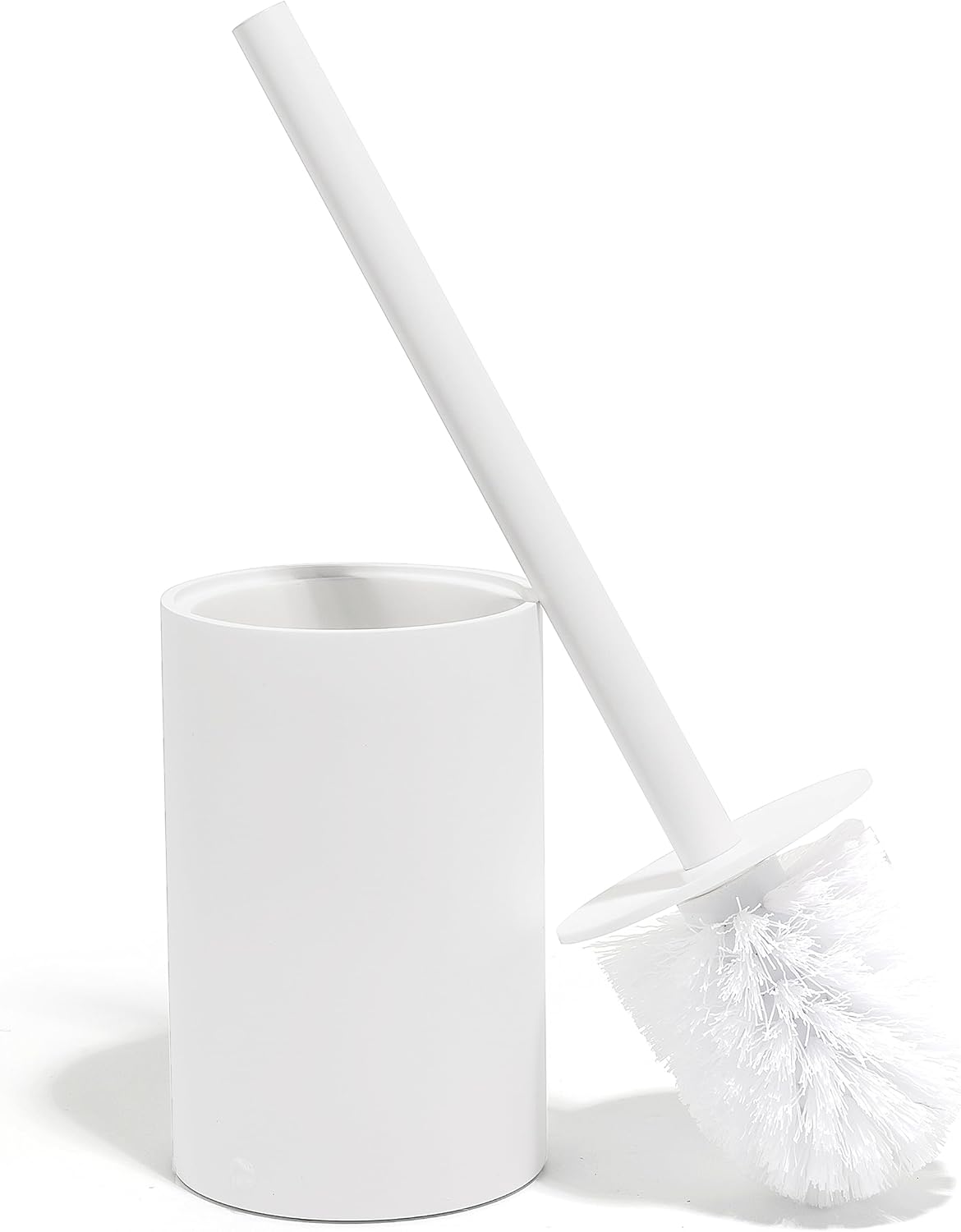 YEWDesign Matte White Toilet Brush & Holder - Rustproof Resin, DuraFlex Bristles, Sleek Modern Bathroom Scrubber