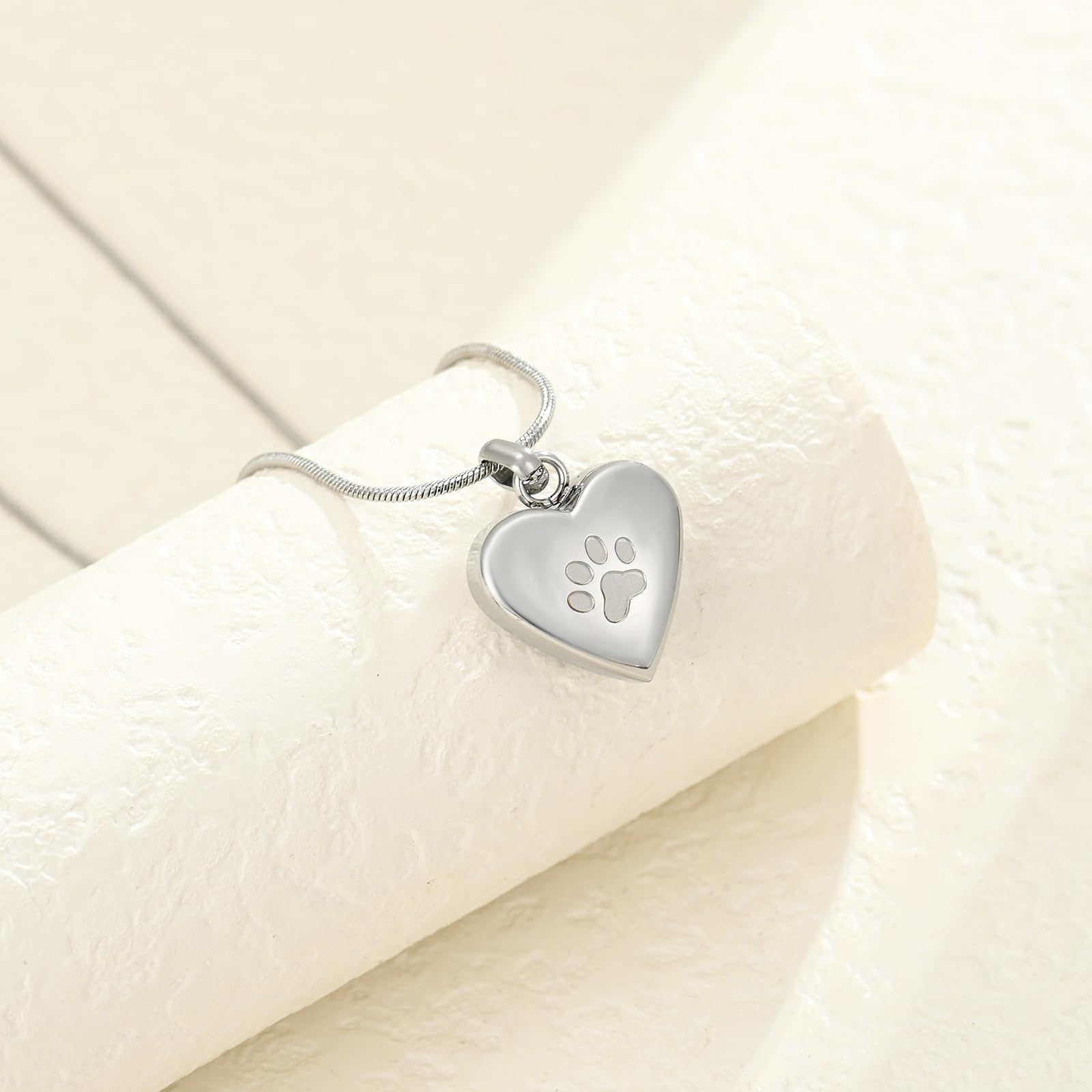 Collana con urna a forma di cuore per ceneri per cani con stampa di zampa di cane, per gioielli commemorativi per animali domestici