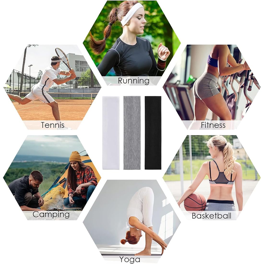 Set da 3 Fasce Elastiche per Capelli in Cotone, Headband Sportive per Uomo e Donna, Ideali per Yoga, Sport, Fitness, Pulizia del Viso e Ciclismo