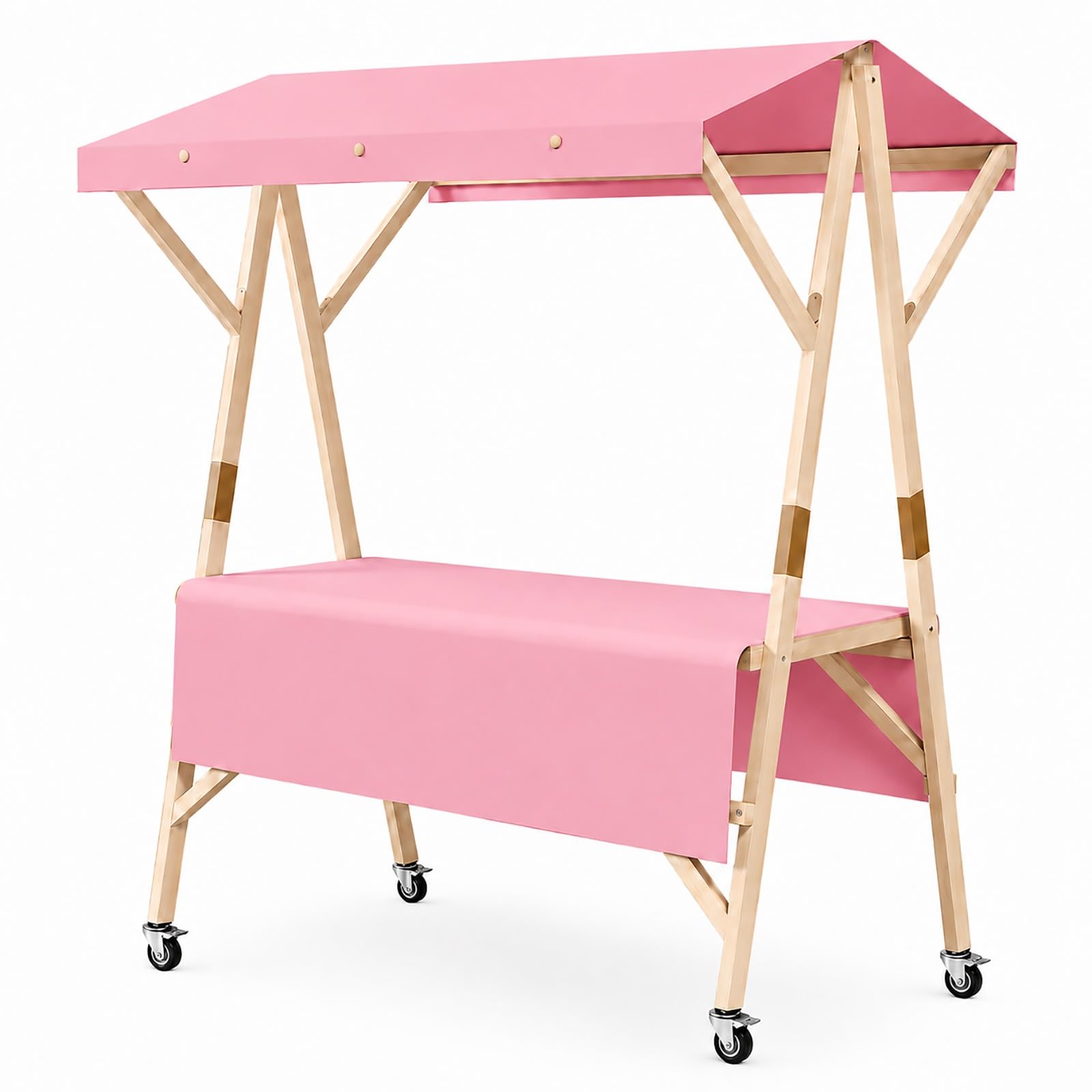 SBCWH Portable Market Stand with Wheels, Foldable Vendor Cart with Canopy, Outdoor Farmers Market Stall, Lemonade Stand, Candy Dessert Flower Display Booth(Pink,120cm/47in)