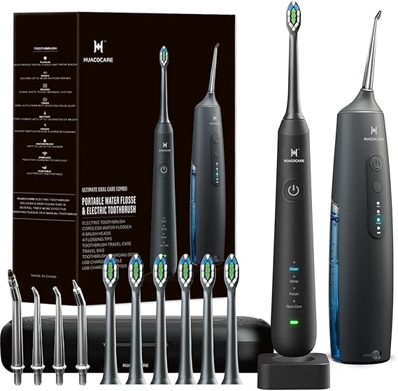 2-1 Oral Clean Kit- Water Dental flosser & Electric Toothbrush Combo- Brushing & Flossing- for Teeth Cleaning and Gum Health (Black)