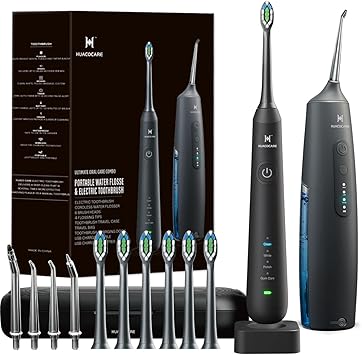 2-1 Oral Clean Kit- Water Dental flosser & Electric Toothbrush Combo- Brushing & Flossing- for Teeth Cleaning and Gum Health (Black)