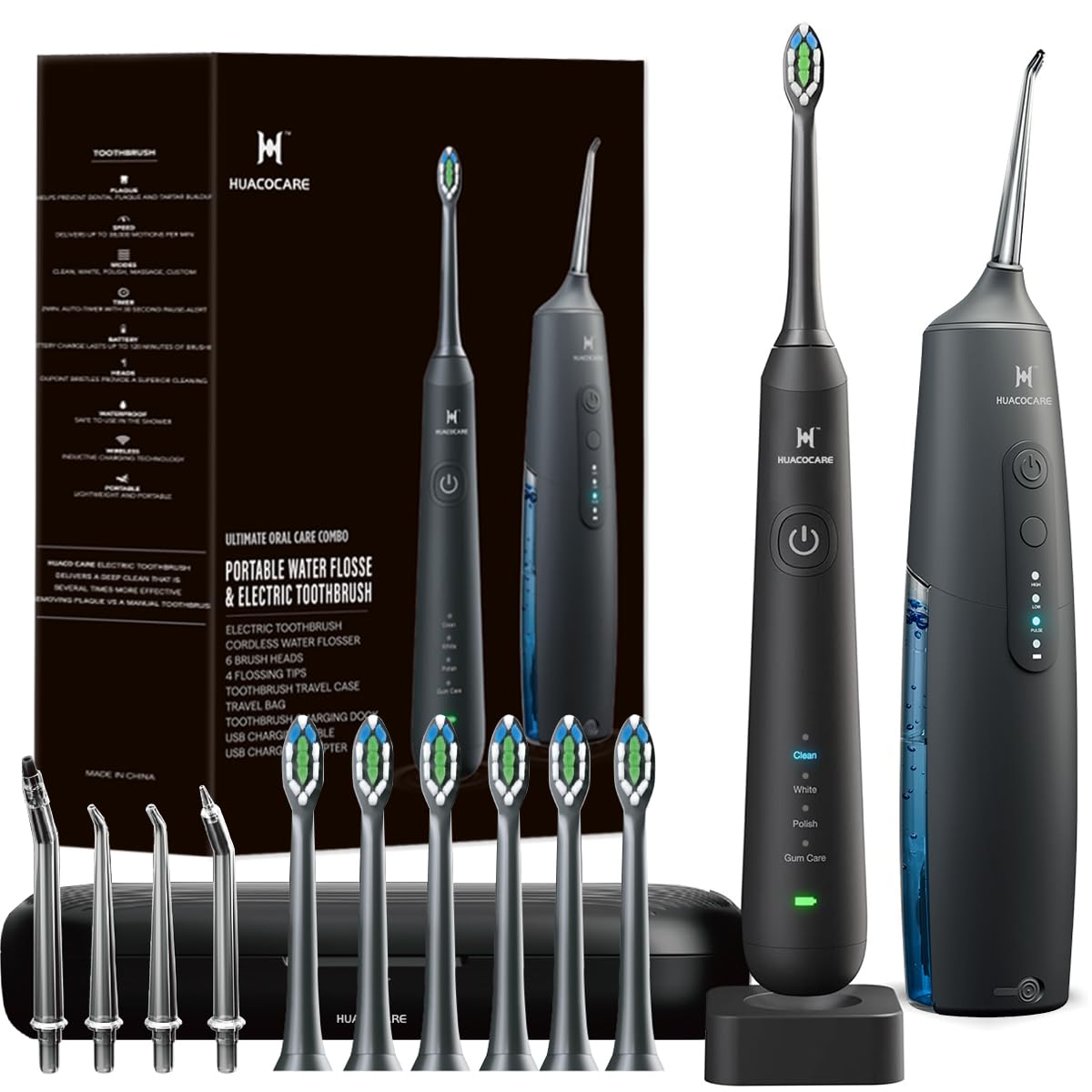 2-1 Oral Clean Kit- Water Dental flosser Electric Toothbrush Combo- Brushing Flossing- for Teeth Cleaning and Gum Health