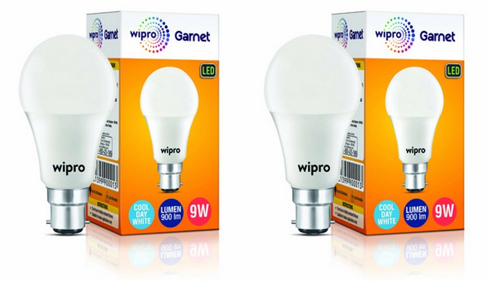 wipro Garnet 9W LED Bulb for Home & Office |Cool Day White (6500K) | B22 Base|220 degree Light coverage |4Kv Surge Protection |400V High Voltage Protection |Energy Efficient | Pack of 2