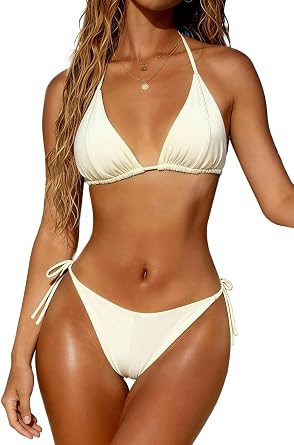 MIKETAI Womens Bikini Sets Two Piece Swimsuits Triangle Halter Top String Cheeky Thong Bottom Bathing Suit