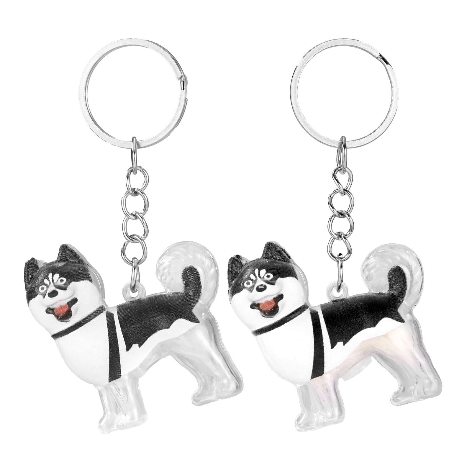 Sinbana 2pcs Husky Dog Hair Collector Keychain, Cute Pet Hair Memorial Keepsake with Key Ring Pet Fur Keyring Storage Keychain for Animal Lovers