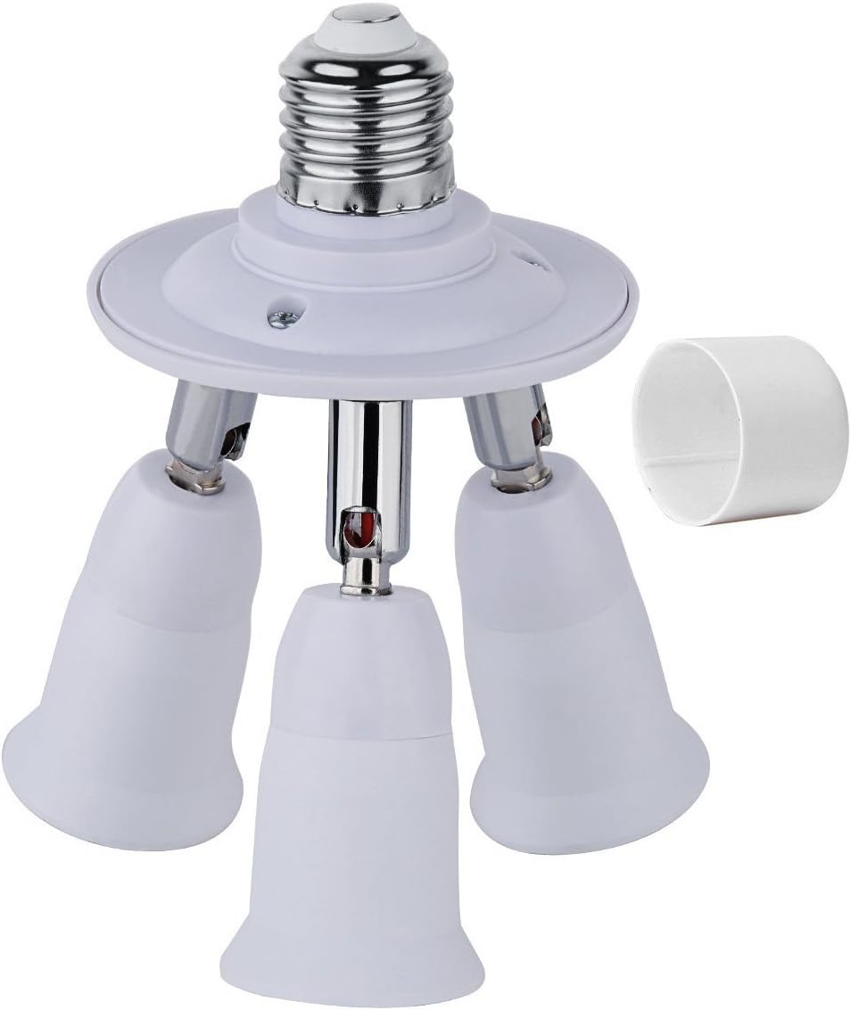 FINELED 3 in 1 E27 E26 Socket Adapter Splitter,E26 E27 Universal lamp Holder with 360 Degrees Adjustable 180 Degree Bending