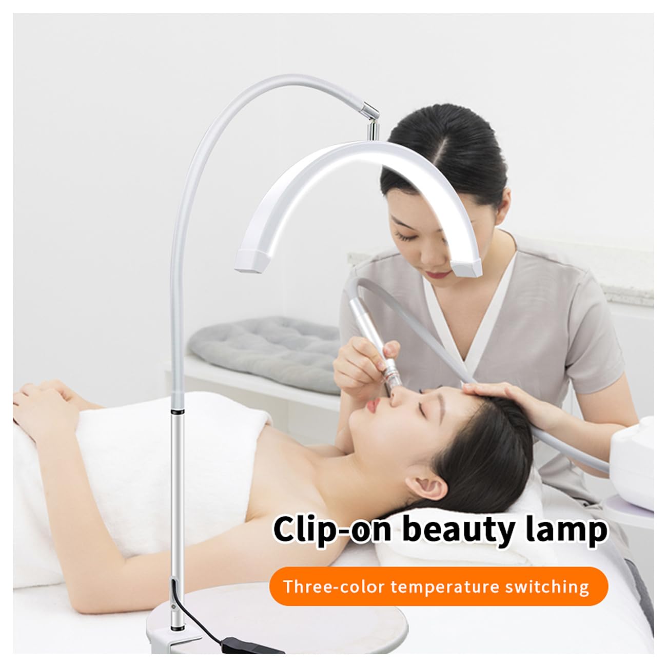 ayex LED Bogenleuchte Tischlampe mit Klemme dimmbar 3200K–5600K 1400 Lumen flexibel drehbar augenschonend für Kosmetik Nageldesign Tattoo Studio HD-P3 weiß