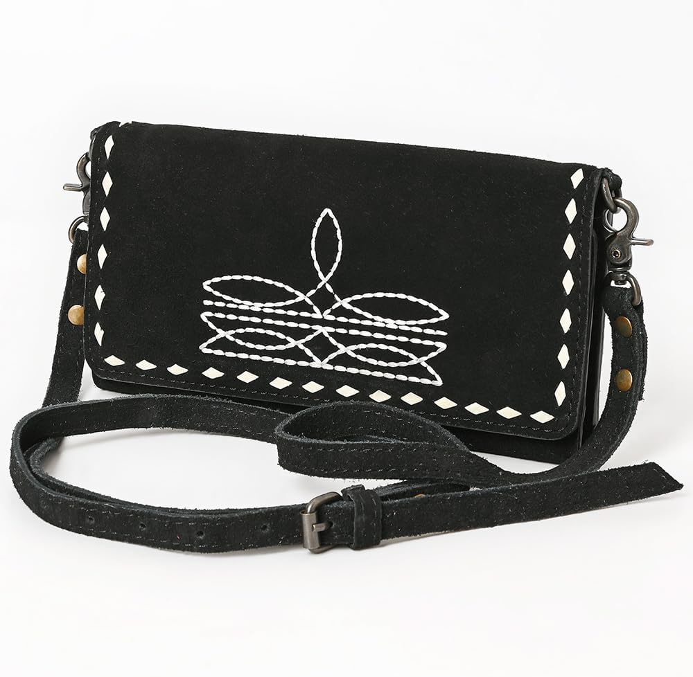 American Darling Western Small Cross Body Suede Genuine Leather Handbag Purse Wallet Bag For Women Girls Black | Handbags