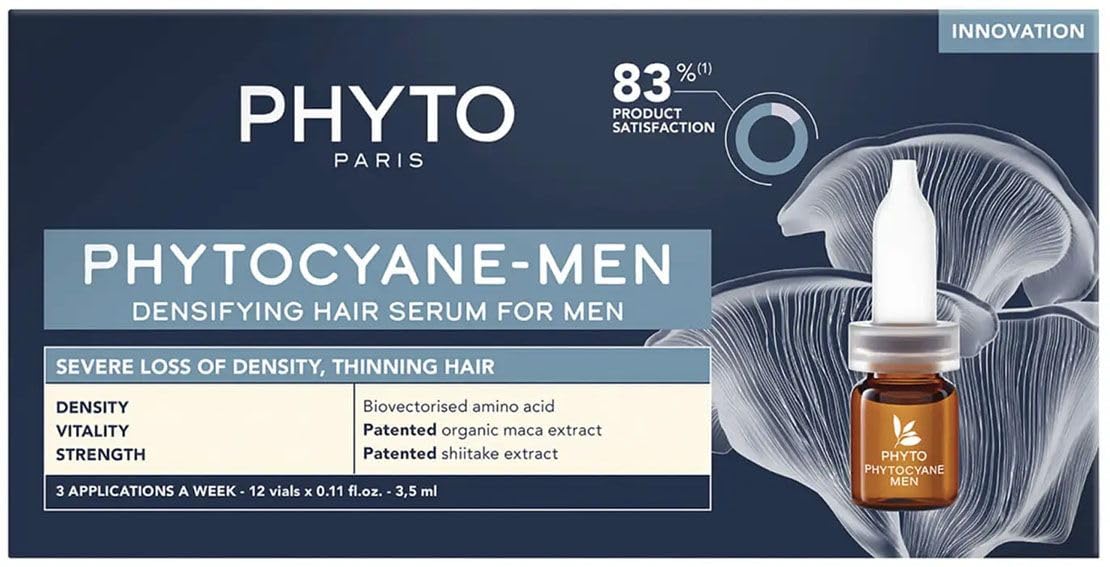 Phyto Phytocyane Anti-Hair Loss Treatment in Ampoules, Optimal for Severe Male Hair Loss, (Densifying Serum For Men 12pcs-3.5ml -Anti Hair loss serum)