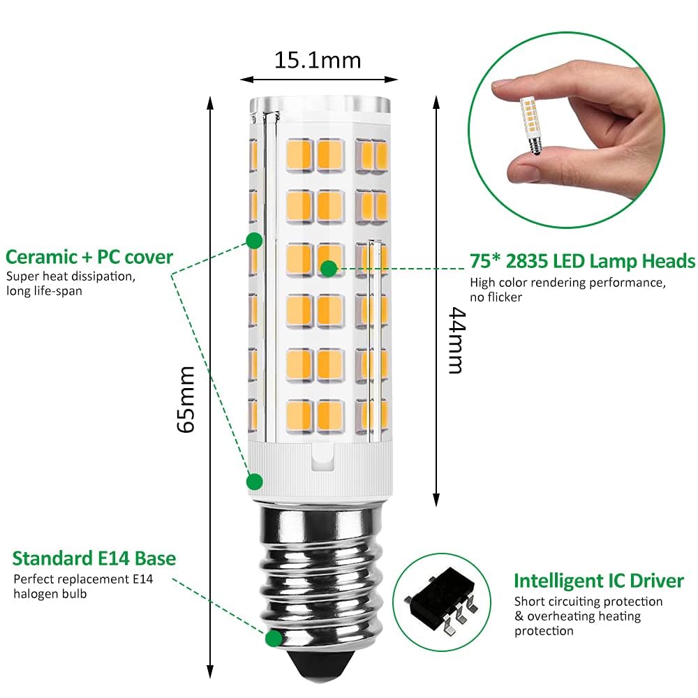 Nazaz Set di 2 Lampadine LED E14 da 5W, Equivalente a 60W, 820LM Luminosità, Bianco Caldo 4000K, Nessun Sfarfallio, Non Dimmerabili, Perfette per Cappa da Cucina, Frigorifero e Macchina da Cucire