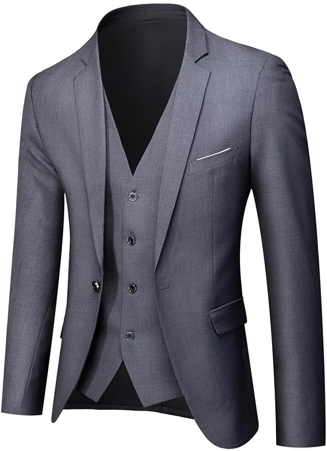 Men's Suit Set Slim Fit Notch Lapel One Button Groom Blazer Pants for Wedding Party Business