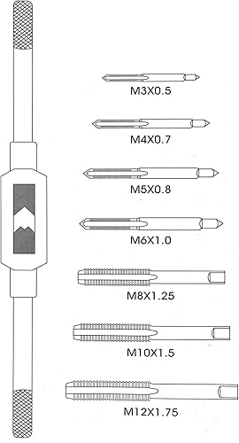 Miniatura 5 de Juego de 8 llaves de grifo, juego de llaves métricas M3 M4 M5 M6 M8 M10 M12 con llave escariadora ajustable, rosca de rosca de mano, herramienta de