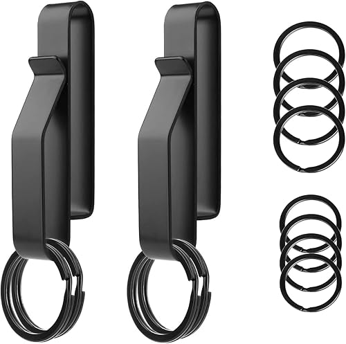 Soporte táctico para llaves para cinturón, paquete de 2 clips para cinturón con 12 llaveros de acero inoxidable negro, para policías de servicio,
