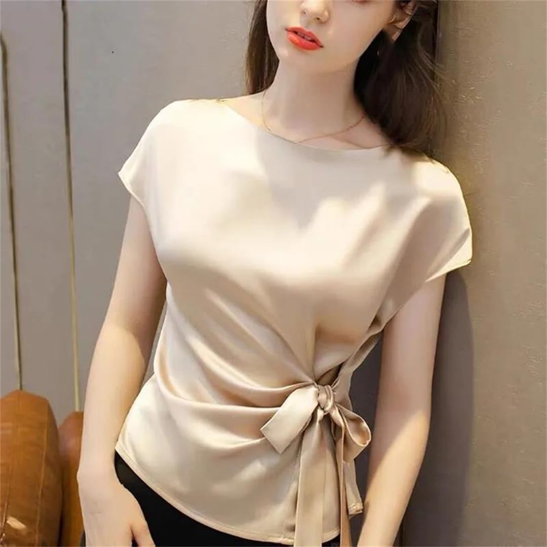Camicetta da donna in chiffon in raso stile coreano con lacci
