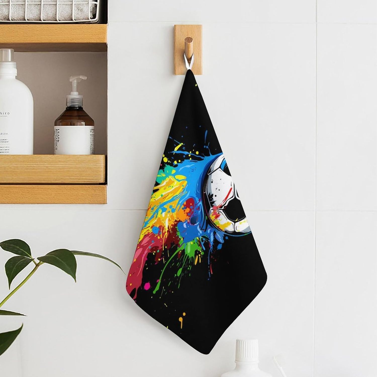 Colored Splashes with Soccer Ball Hand Towels for Bathroom Kitchen Towels Small Towel Handkerchiefs with Hanging Loop 4PCS