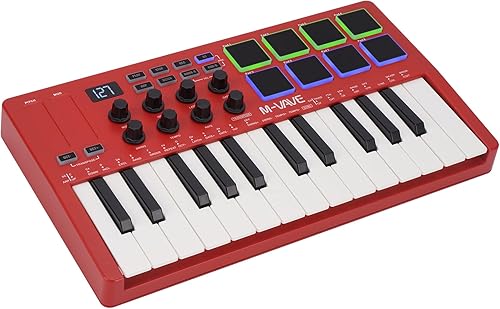 M-VAVE Controlador de teclado MIDI USB de 25 teclas con 8 almohadillas retroiluminadas, teclado dinámico profesional semiponderado Bluetooth, 8