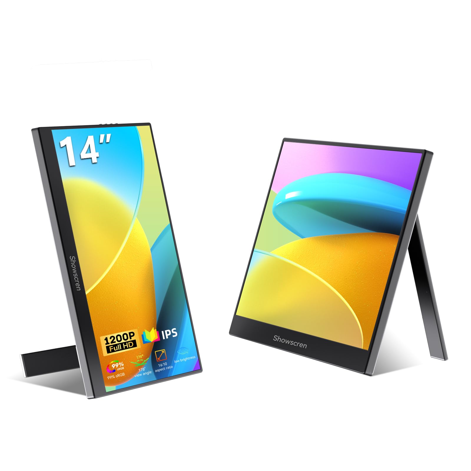14 Zoll tragbarer externer Monitor, 1920 x 1200 Pixel 60 Hz 99% sRGB, Mini-HDMI USB-C Monitor mit integrierten Lautsprechern, portabler Zweitbildschirm für Laptop PC PS4 PS5 Xbox