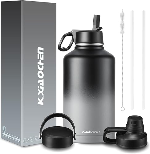 Miniatura 32 de KXIAOCHEN Botella de agua aislada, botella de agua de acero inoxidable, 2 tapas (con pajilla y tapa con asa), botellas de agua metálicas de boca