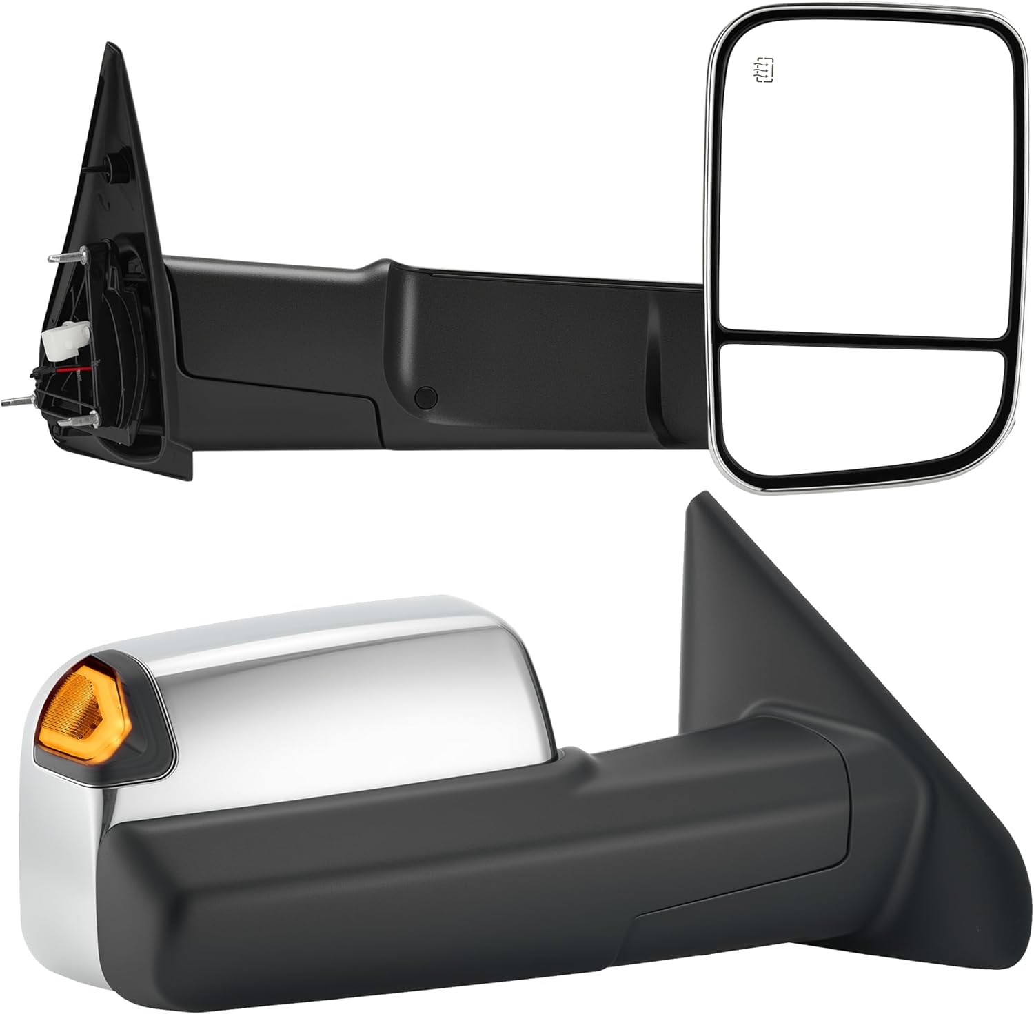 Tow Mirrors Compatible with 2002-2008 Dodge Ram 1500, 2003-2009 2500 3500, Smoked LED Turn Signal, Flip Up Extended Trailer Towing Side Mirrors, Power Heated Adjustable, Chrome Housing