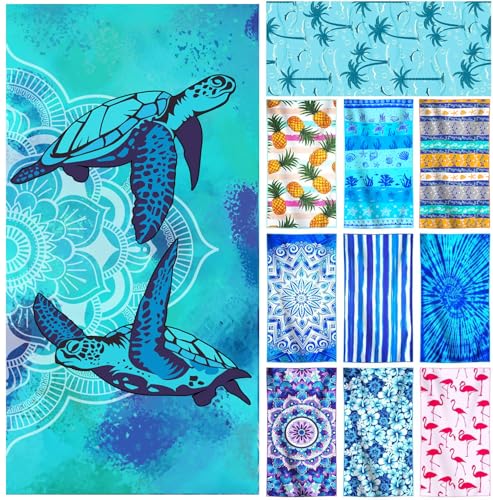 Genovega Microfiber Lightweight Thin Beach Towel Compact Oversized Quick Dry Sandproof Towels Sand Free Swim Camping Pool Clearance Travel Essentials Accessories Vacation Women Men Adults Blue Turtle