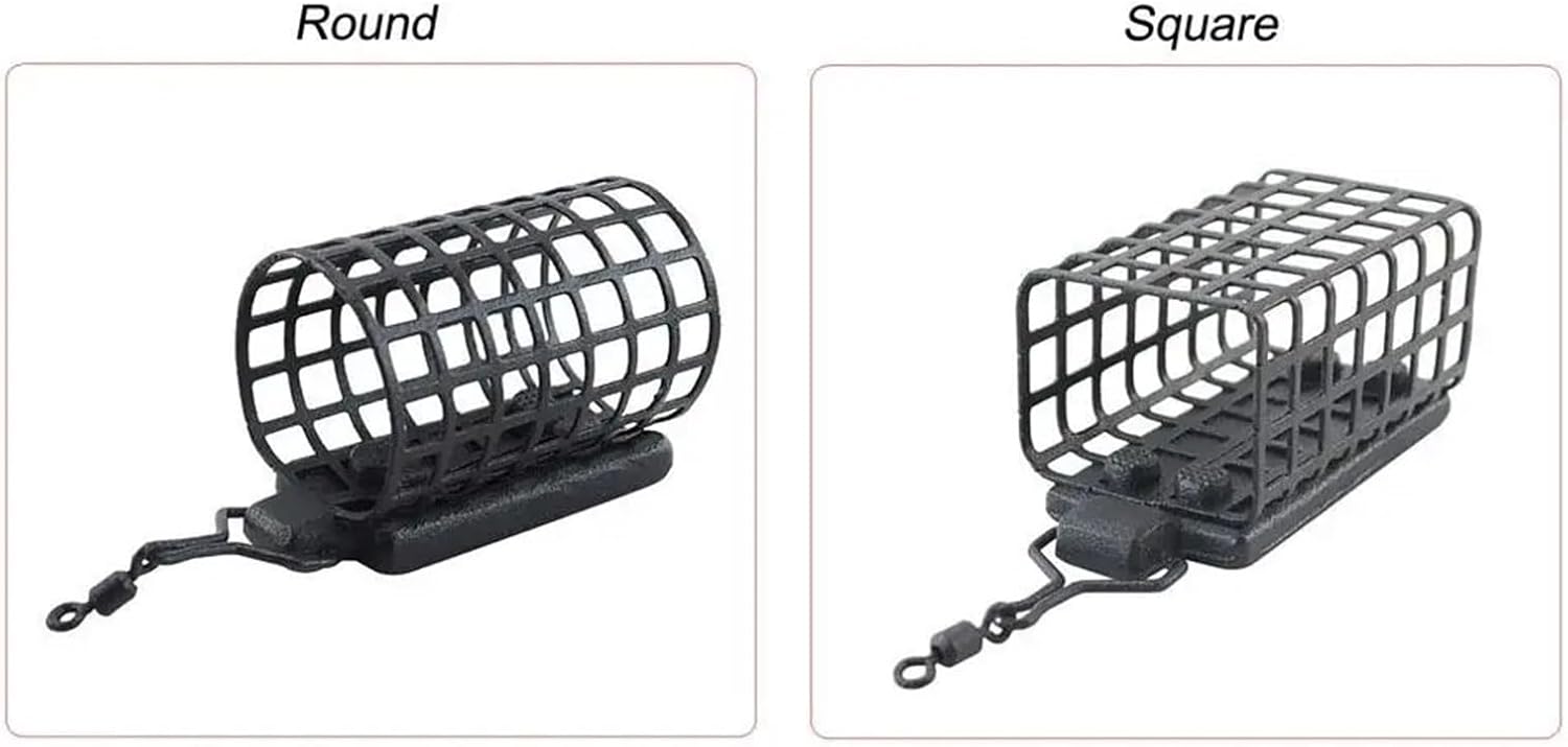 8Pcs Round Square Fishing Feeder Cage Fishing Tackle 20g-60g Fishings Lure Cage Stainless Steel Portable Trap Bait Basket